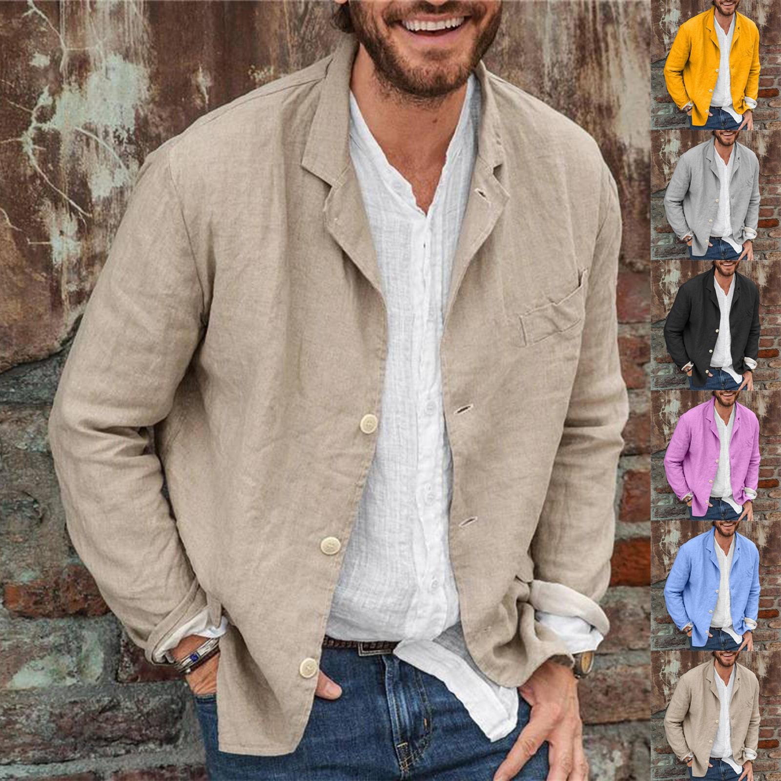

Men s Solid Color Casual Cardigan Button-up Collar Long-sleeved Shirt M