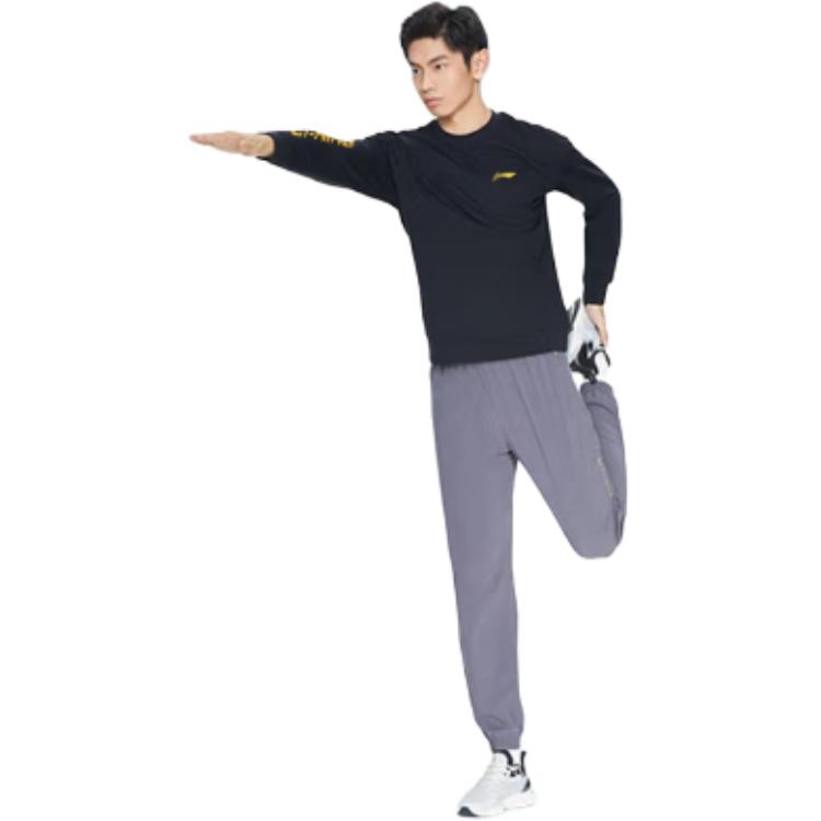 Li Ning Sweatshirts Unisex Black Crew Neck Moderate Regular AWDS415-1