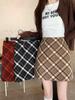 Women's A-line Plaid Retro Red Short Skirt - Autumn/Winter Petite Wool, Hip-hugging