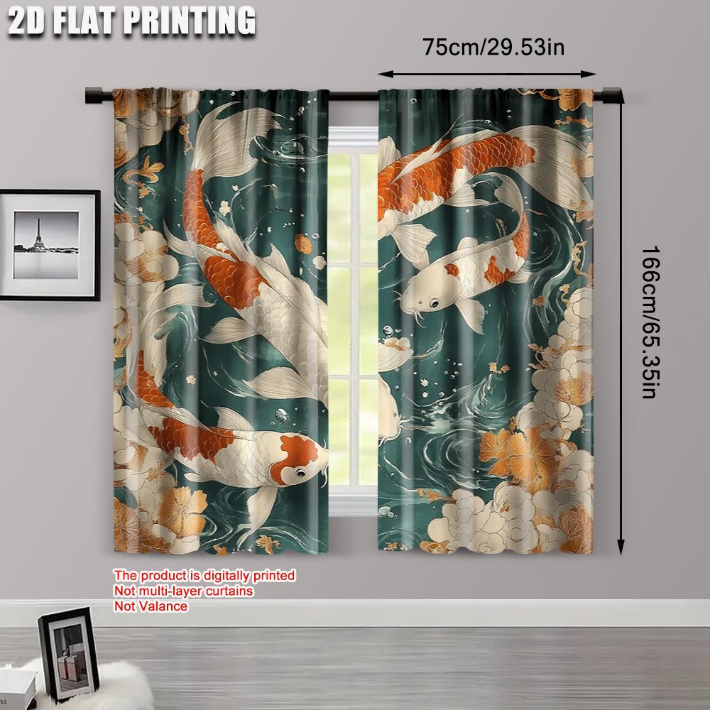 Curtains Digital Printed Print Koi Fish Pond Without Rod Decorations Outdoor Living Curtain Set Of 2 Classic Made Polyester Washable