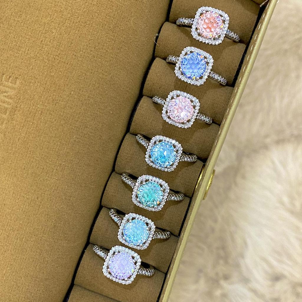 Anillo de Princesa para Mujer de Aguamarina Paraíba y Diamante de Alto Carbono de Lujo Ligero