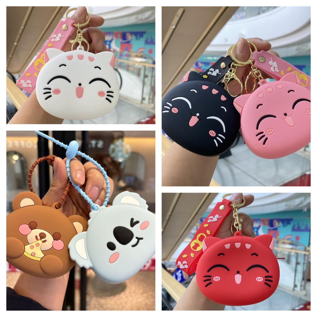 Cute Silicone Coin Purse Wallet Keychain Cartoon Cat Dogs Kids Key Wallets Portable Lipstick Earphone Storage Bag Children Gift