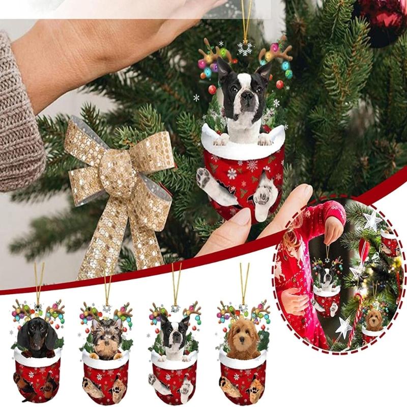 Festival Dog Hanging Charm Acrylic Dog Pendant Christmas Decoration Hanging Dog Ornament for Tree Adornment