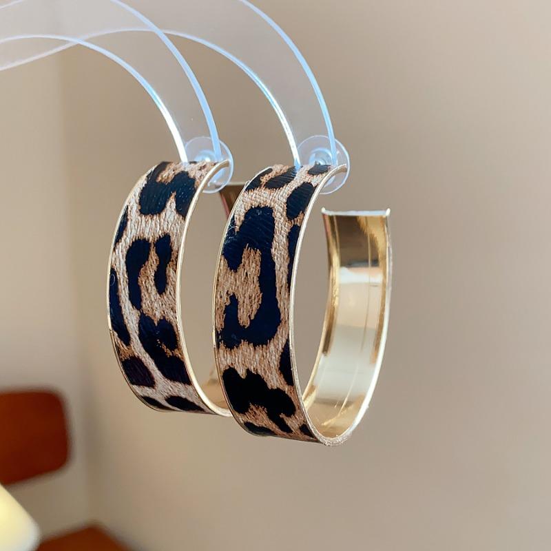 Silver Needle Leopard Geometric Earrings Vintage Maillard Temperament Premium Stud Earrings Fashion Daily Commuter Earrings