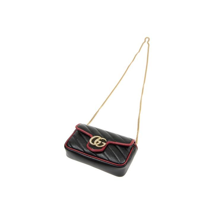 Gucci GG Marmont Quilted Leather Chain Shoulder Bag Black Red Daily Party 574969-0OLFX-8277