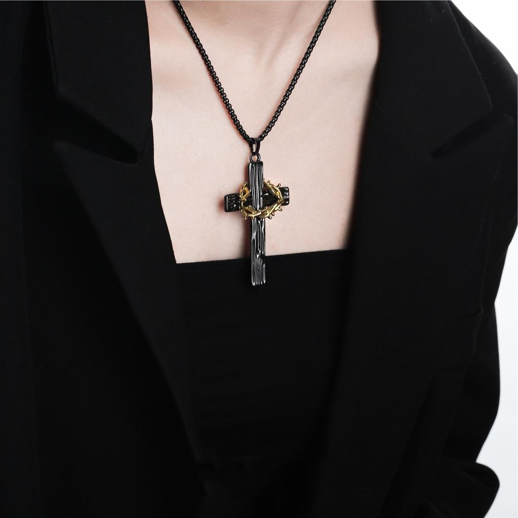 Vine Thorns Wreath Crown Cross Necklace Vintage Men's Personality Vintage Pendant Ornament