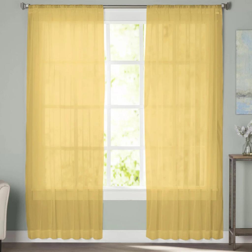Yellow Solid Color Home Tulle Curtains for Bedroom Living Room Printed Sheer Curtains for Balcony Summer Home Decor