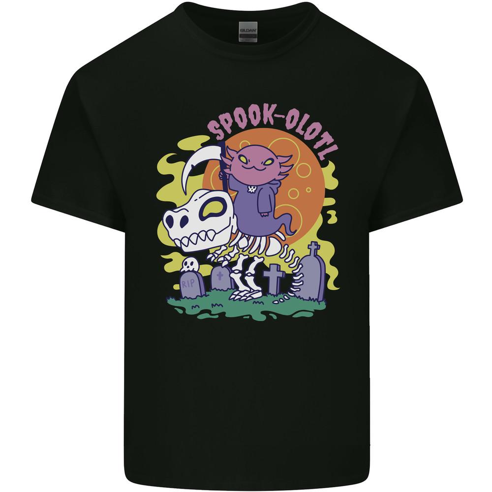 

Spookolotl Funny Halloween Axolotl Grim Reaper Mens Light Cotton T-Shirt L