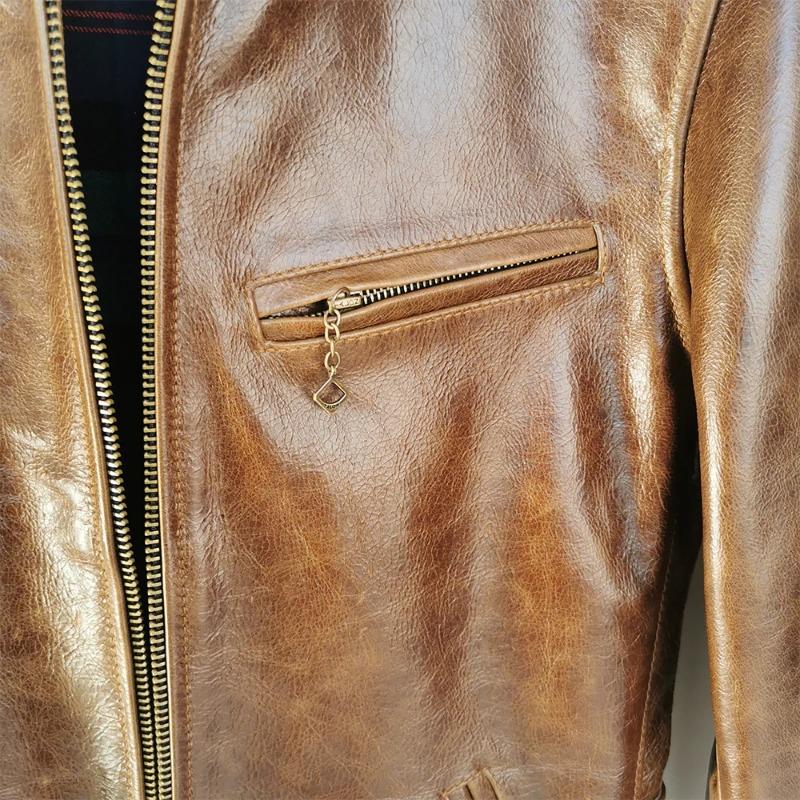 Chinese Size Oil Waxed Cowhide Genuine Leather Jacket Men Color Changes Slim Fit Real Skin Coat Autumn Chaqueta Cuero Hombre Mens Jackets