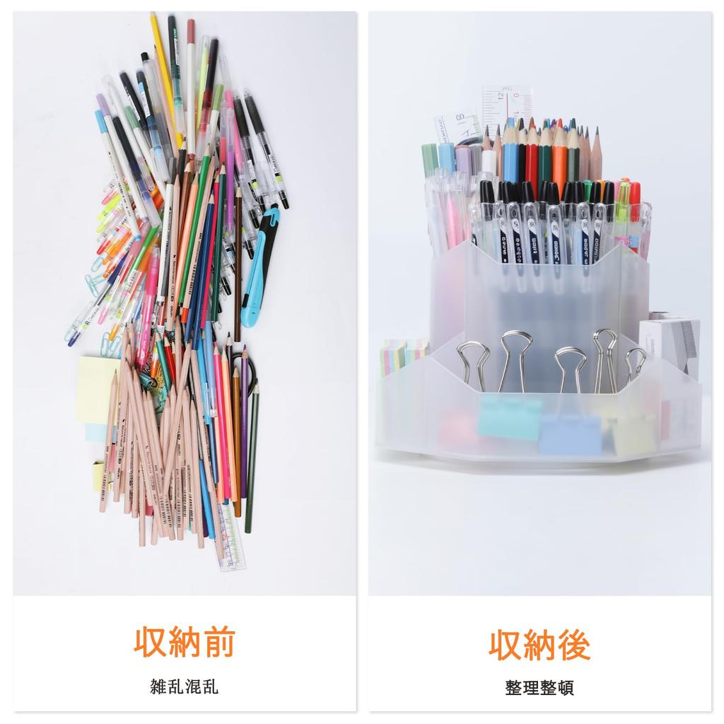 FRETONBA Pen Holder, 360-Degree Rotating Pen Holder, Large Capacity, 9-Gage Pencil Holder, Multifunctional Desk Organizer, Small Item Classification,