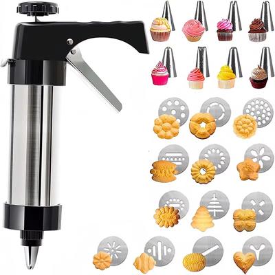 Machine à Churros DIY Kit Pistolet Presse à Biscuits Acier Inoxydable Ensemble Pistolet de Décoration pour Gâteau Crème Outils Buse Poche à Douille pour Pâtisserie Biscuit