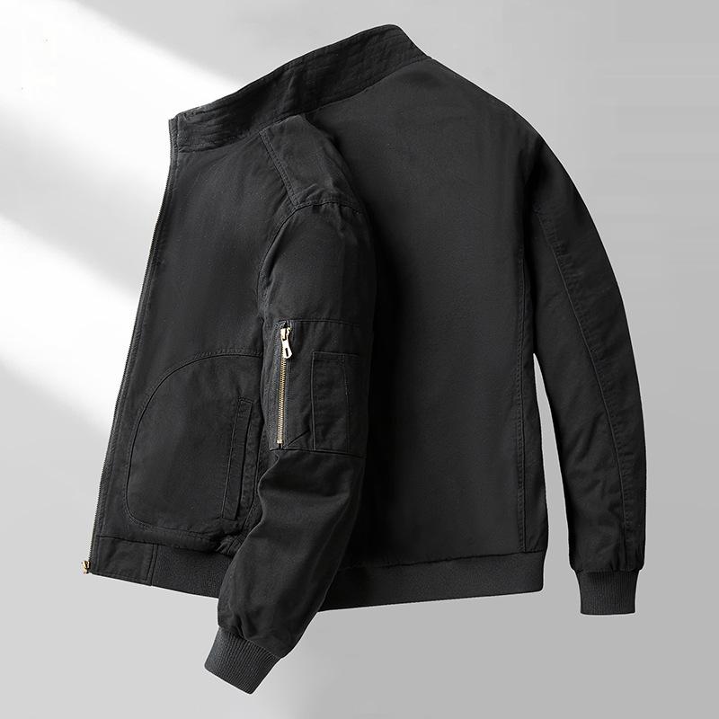 Frühlings- und Herbst Herren Baumwolle Freizeit Revers Locker Jacke Outdoor Multi-Taschen Reise Reißverschluss Rippstrickjacke