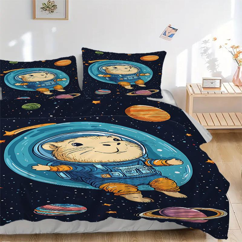 

3pcs Space Hamster Bedding Set - 1 Duvet Cover + 2 Pillowcases(Core Not Included), Machine Washable Polyester yy251216129 135x200cm