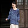 Women Vintage Print T-Shirts V-Neck Long Sleeve Autumn Loose Female Soft T-Shirts