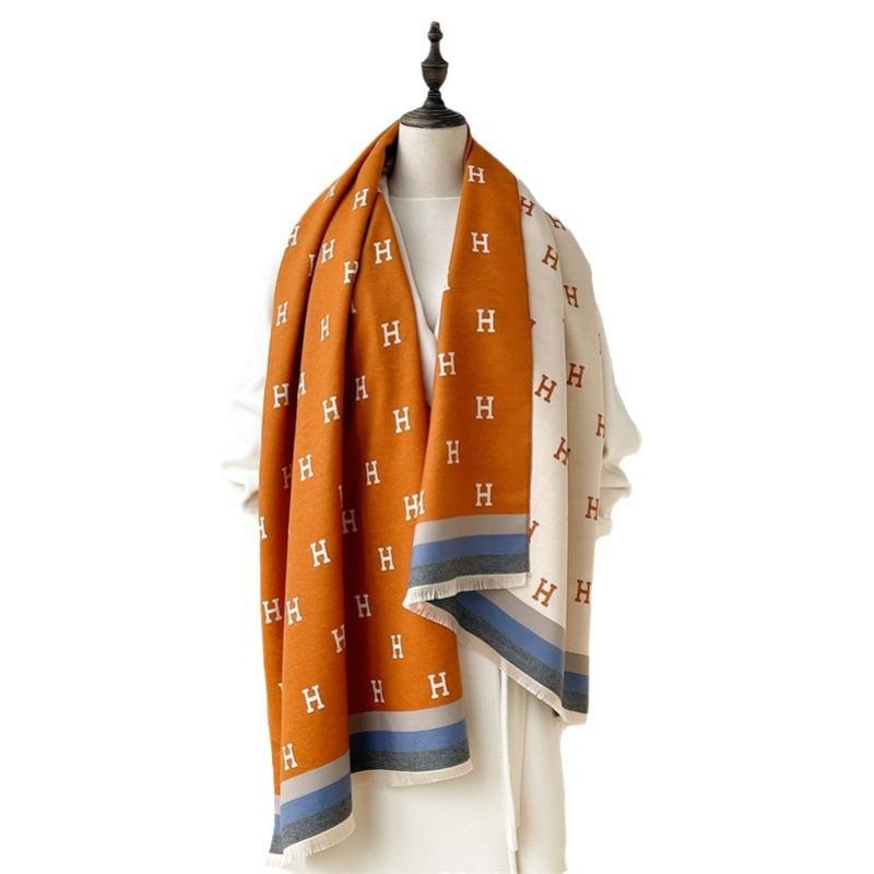 Scarf women's high-end sense versatile warm imitation cashmere shawl winter simple casual style letter business scarf dual-purpose