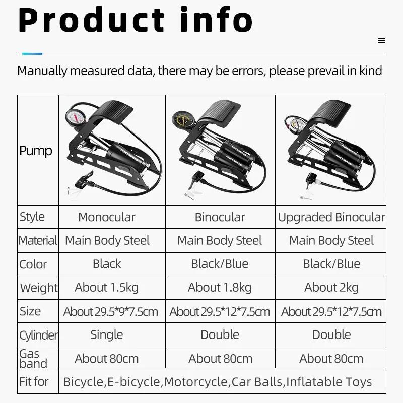 ROCKBROS High Pressure Foot Pump with Pressure Gauge Car Air Pump UK/AV/FV Universal Bicycle Motorcycle Folded Inflatable Pump