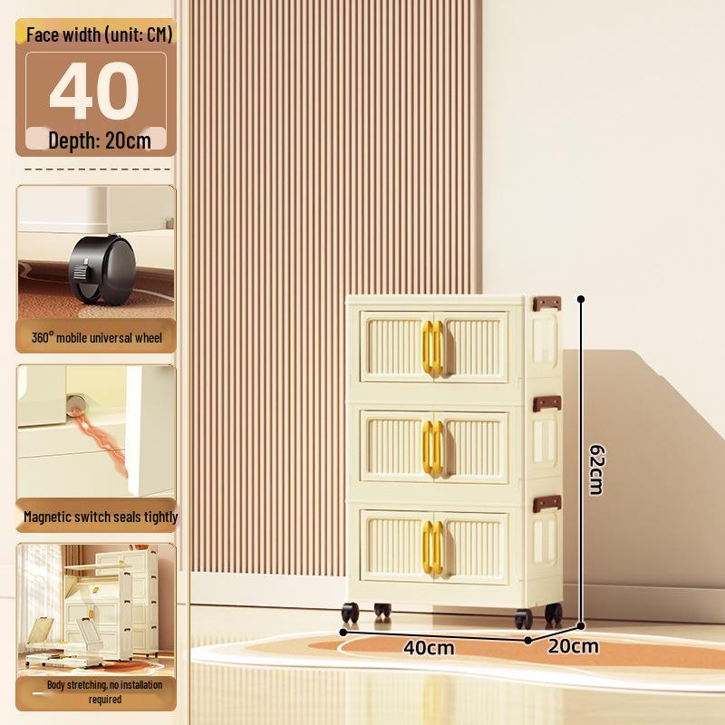 40-60cm Wide Transparent Foldable Double Door Floor Storage Cabinet with Multiple Layers