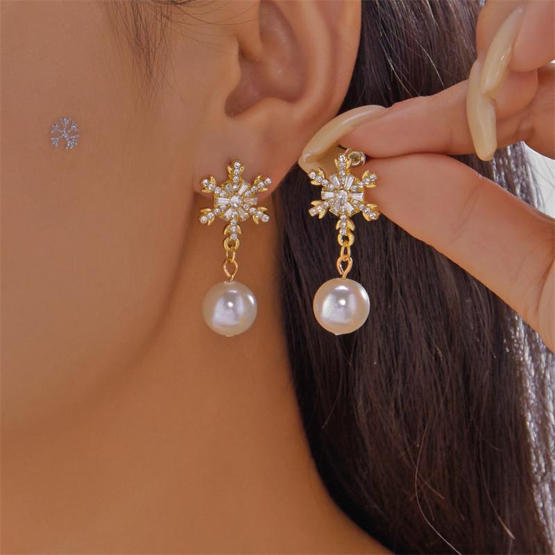Elegant Snowflake Drop Earrings With Zircon Stones For Women Holiday Party Accessories