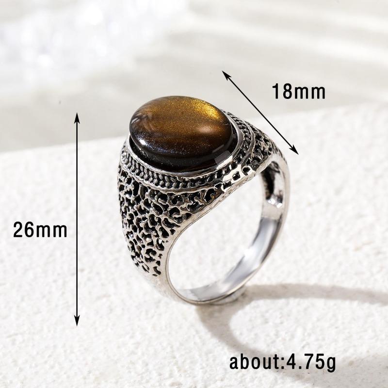 Retro Personalized Oval Tiger'S Eye Stone Men'S And Women'S Rings, Retro Simple Fashion Men'S Rings