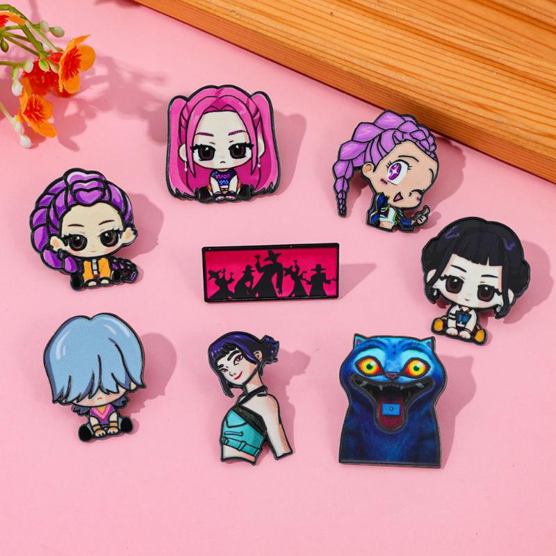 Broches de Metal de Caçadores de Demônios Kpop Desenho Animado Para Mulheres Pins de Lapela Acessórios de Fantasia Para Mochila Joias da Moda Presentes Para Amiga