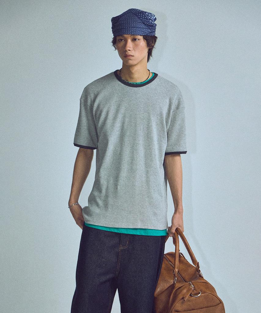 NOISE Waffle Ringer Short Sleeve T-Shirt - Melange Gray