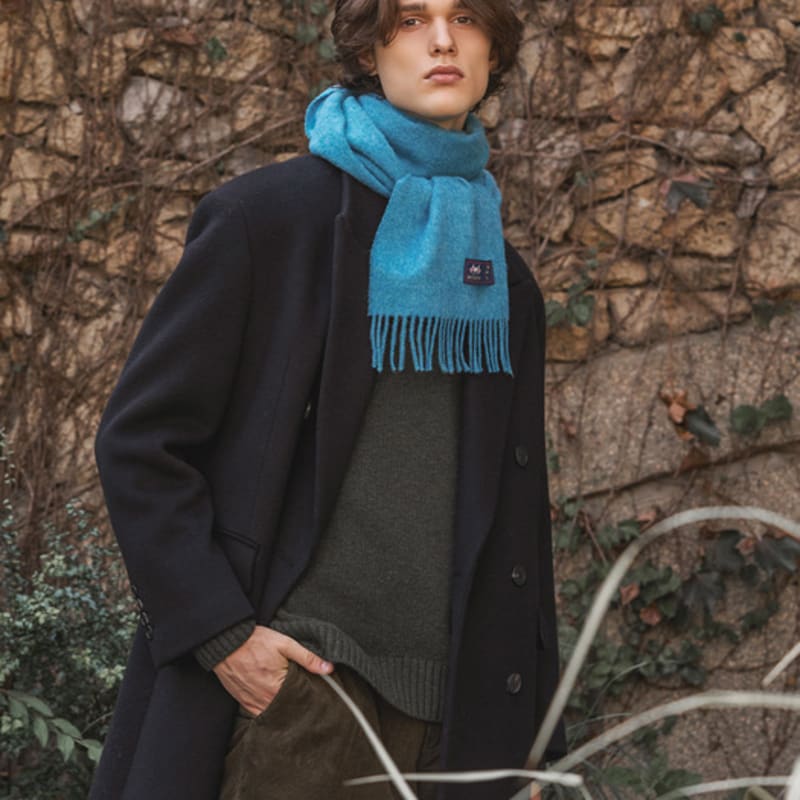 ABRAHAM MOON Merino Wolle Schal 25cm - Ozeanblau