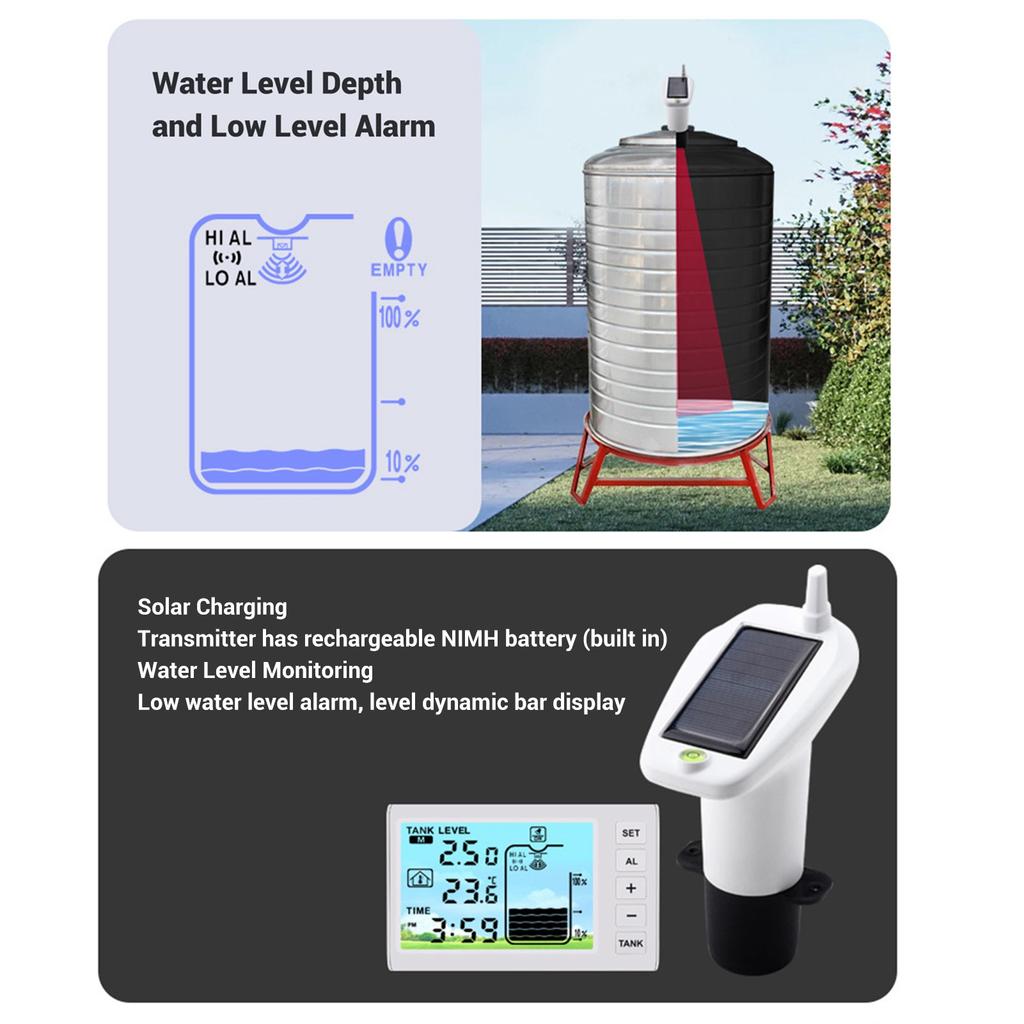 Ultrasonic Level Sensor Water Tank Liquid Depth Meter Electronic Digital Display Receiver Transmitter for Household Use