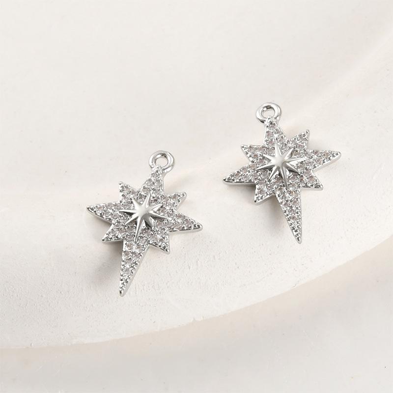 14k Gold-Plated Star Cross Diamond Pendant for DIY Jewelry