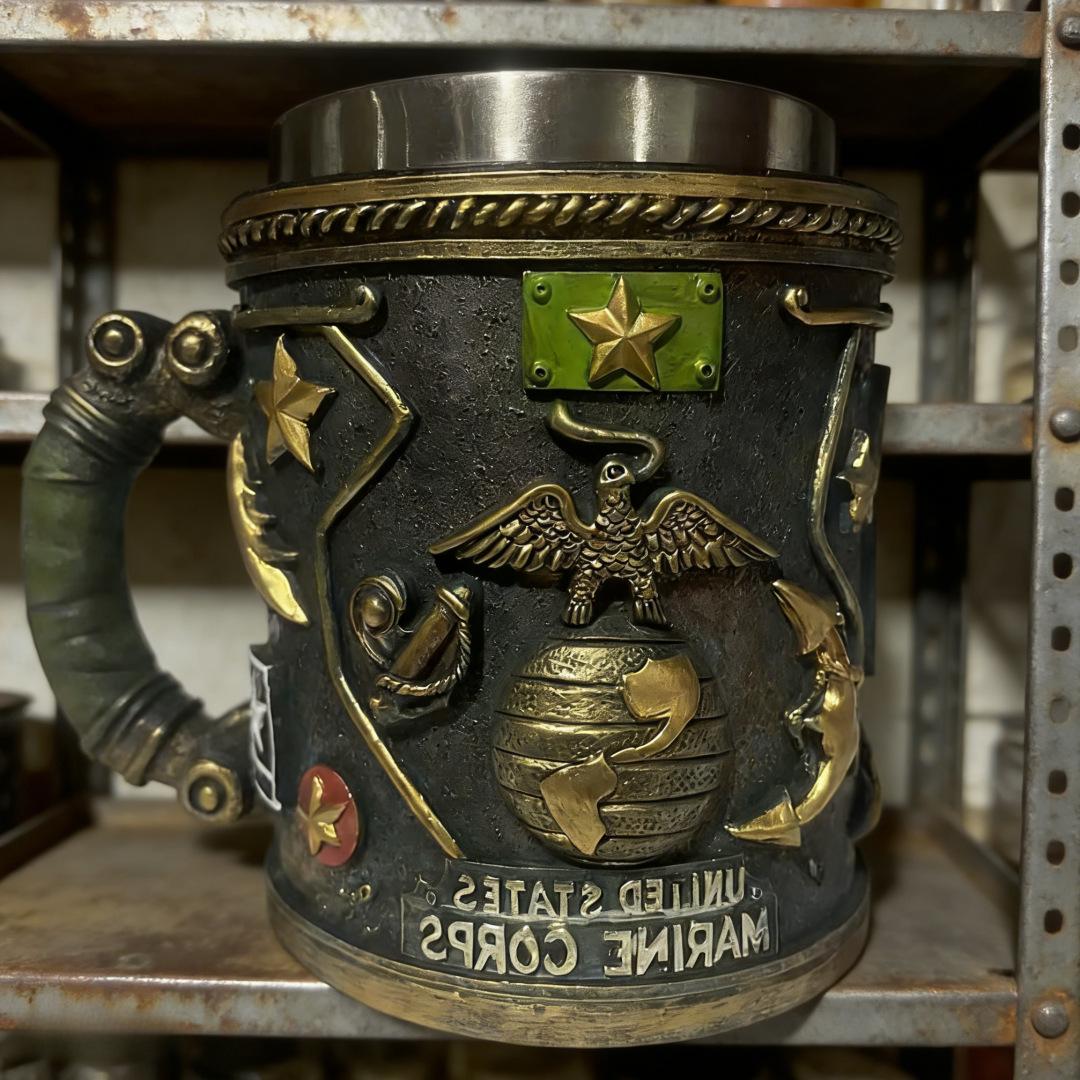 Retro Distressed Military 3D Embossed Stainless Steel Beer Mug