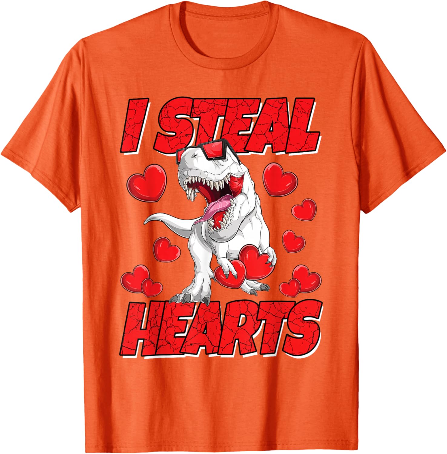 I Steal Hearts T Rex Dinosaur Valentines Day Graphic Tee Casual Cotton T-Shirt Men 4XL