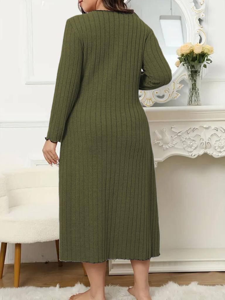 Spring New Arrivals Plus Size Dresses V-Neck Long Sleeve Solid Color Ear Trim Fashion Women's Clothing