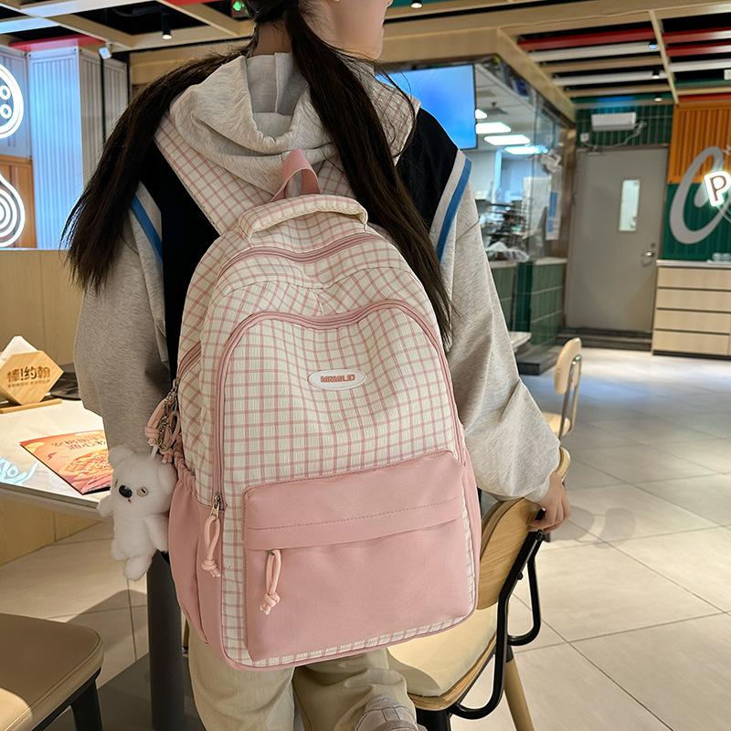 Mori's new retro plaid student schoolbag literary ins style color matching large-capacity junior high school backpack