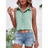 Camicia da Donna a Maniche Corte a Strisce Verdi e Bianche con Bottoni e Collo Top Casual Estivo