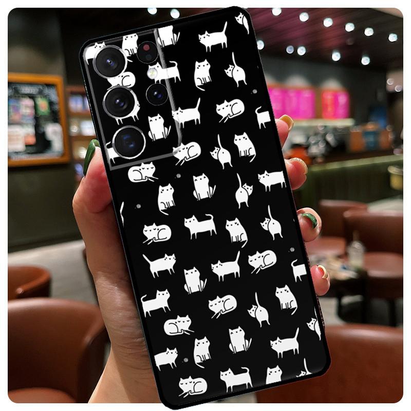Cartoon Cute Cats Case For Samsung Galaxy S23 S22 Ultra S9 S10 Note 10 Plus Note 20 S21 Ultra S20 FE Phone Coque