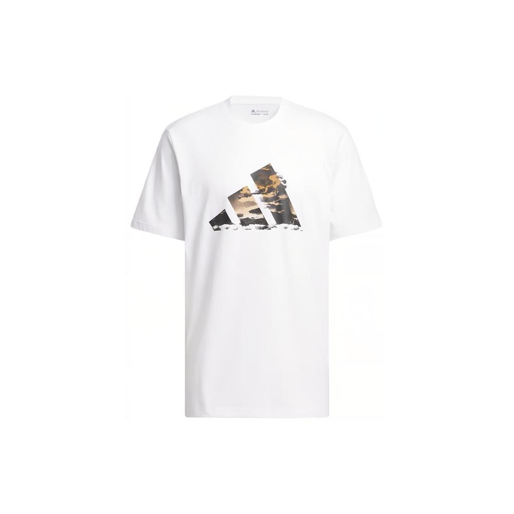 Adidas Blue Summer Logo Graphic Tee White Men Streetwear IN6358