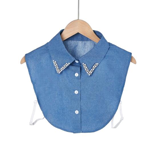 Denim Fake Collar Sparkling Rhinestones Adjustable Straps Machine Washable Detachable Collar Outfit Accessory