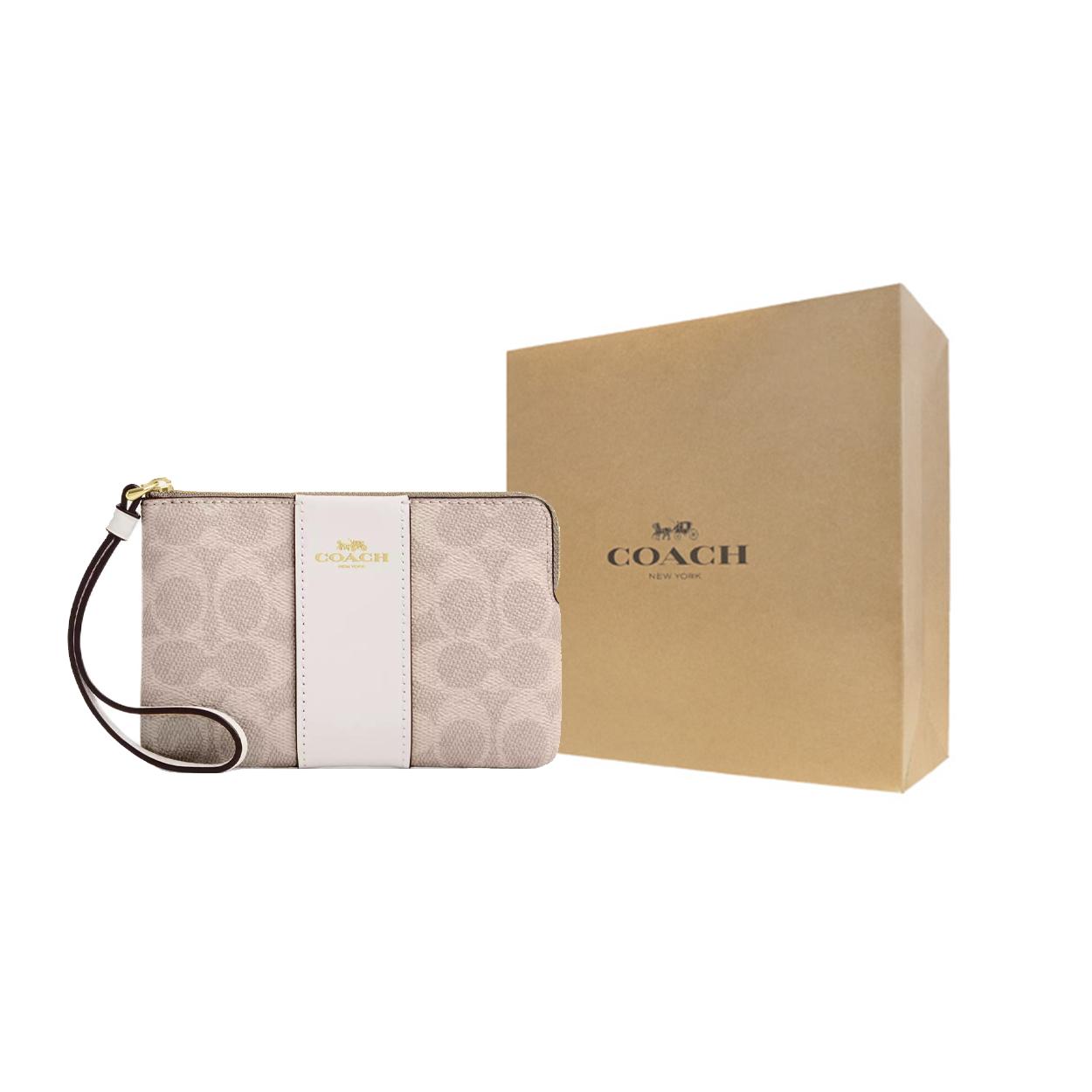 COACH Coated Canvas Clutch Mini Womens Chalk Multicolor Gift Box Set (Basic Set + Yellow Gift Box)