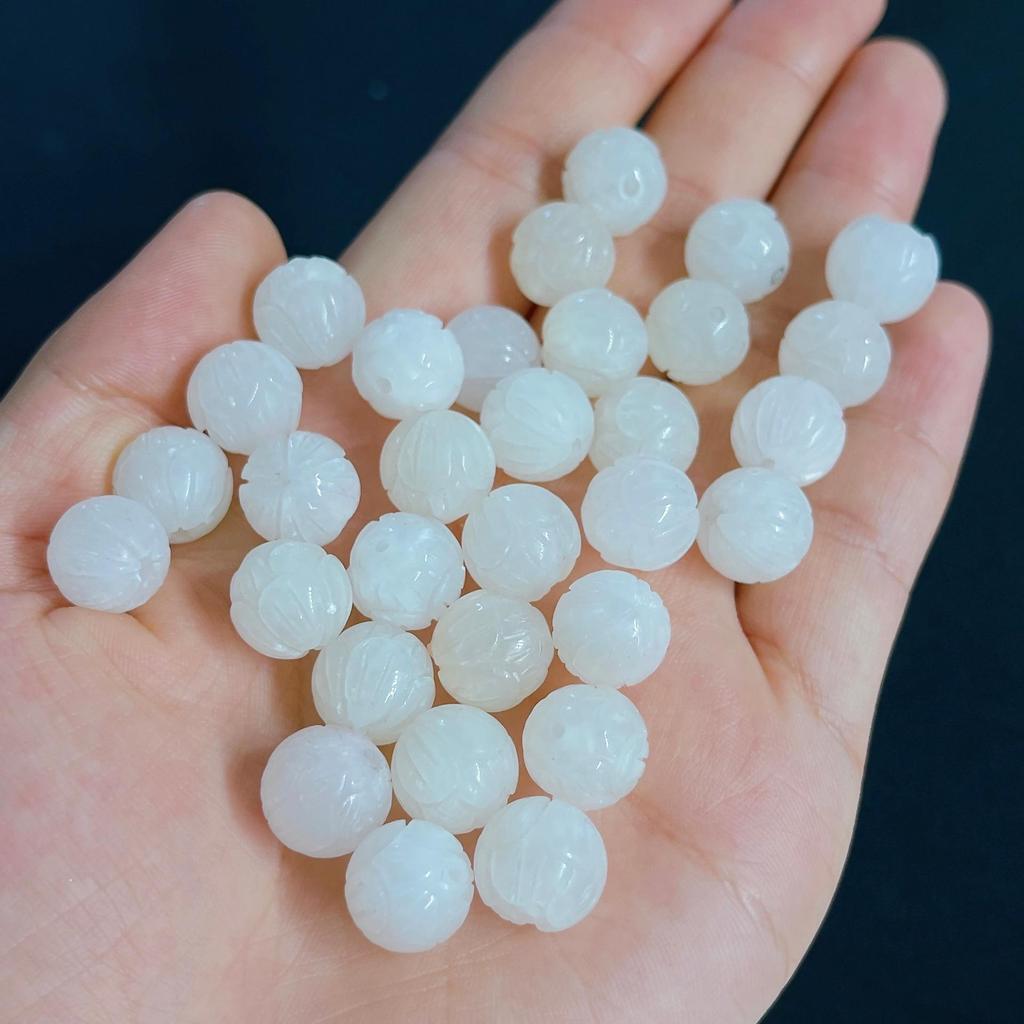 Natural Hetian Jade Four Seasons Beads & Bat Wushi Pai Lotus Seed Prayer Bracelet Pendant DIY Accessory