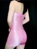 Sexy Women Oil Glossy Sheer Micro Mini Dress See Through Bodycon Tight Pencil Cute Dress Smooth Bandage Dress Candy Color 15