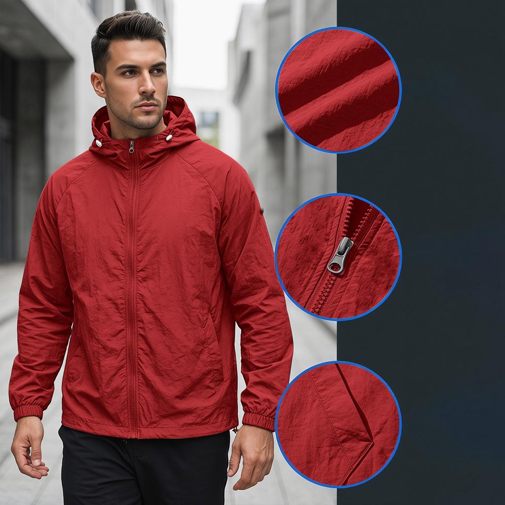 Men's Summer Lightweight Hoodie Jacket Quick Dry Breathable Sun Protection Jacket Thin Outdoor Windbreaker with Hood and Full Zip