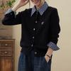 Plaid Polo Collar Fake Two-piece Twist Long-sleeved Sweater for Women To Wear Early Autumn Tops