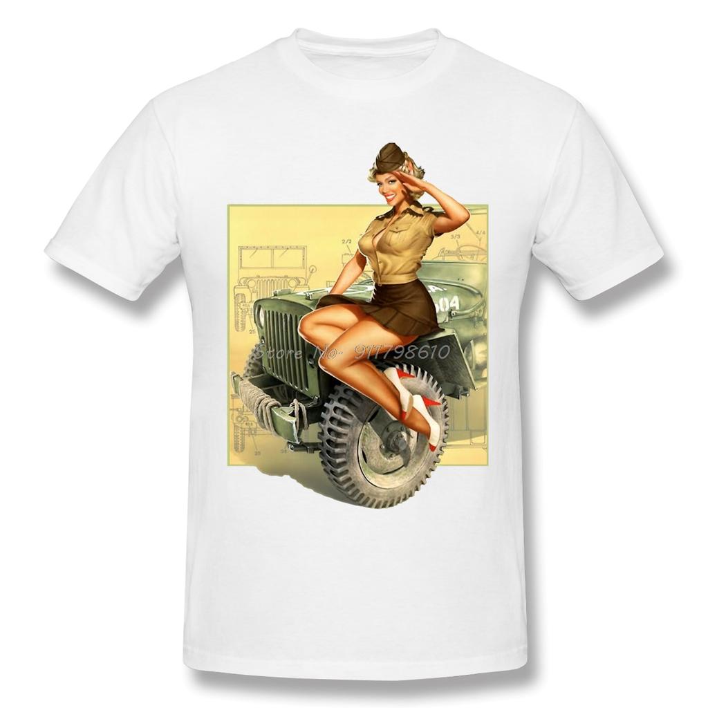 Pin-up Willys MB Jeeps Vintage Casual T Shirt Hot Sale Band Of Brothers TShirt Anime Men Tee Streetwear Harajuku