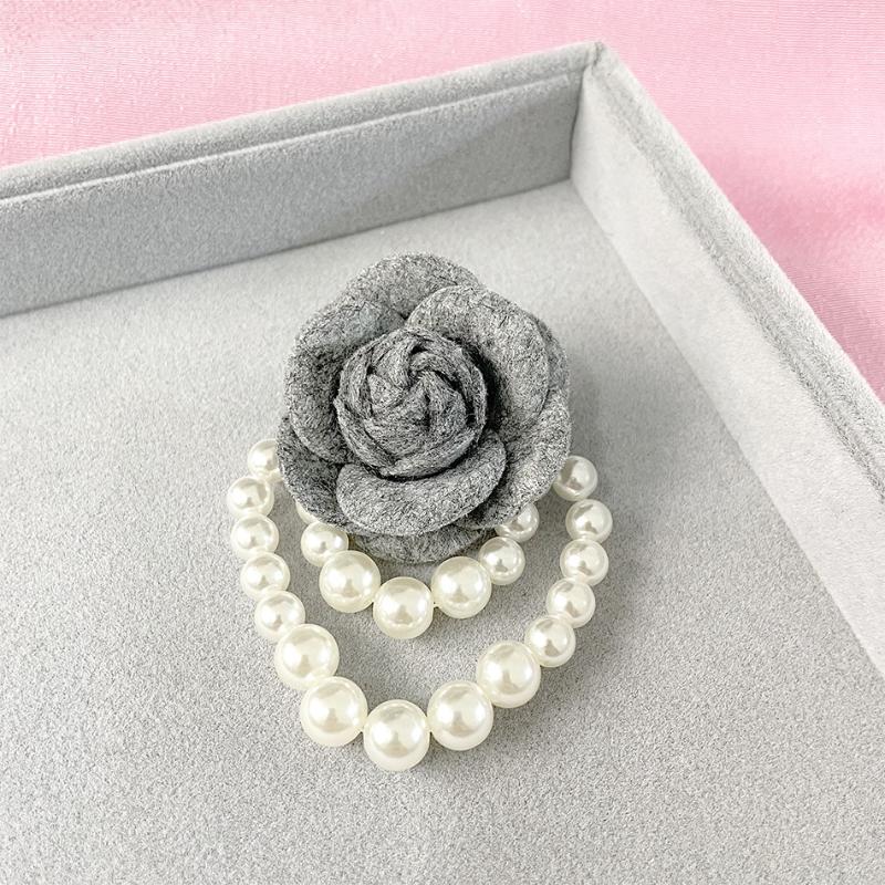 Women's Fashion Fabric Camellia Flower Pearl Tassel Corsage Brooch Pin Shirt Collar Jewelry Accessory