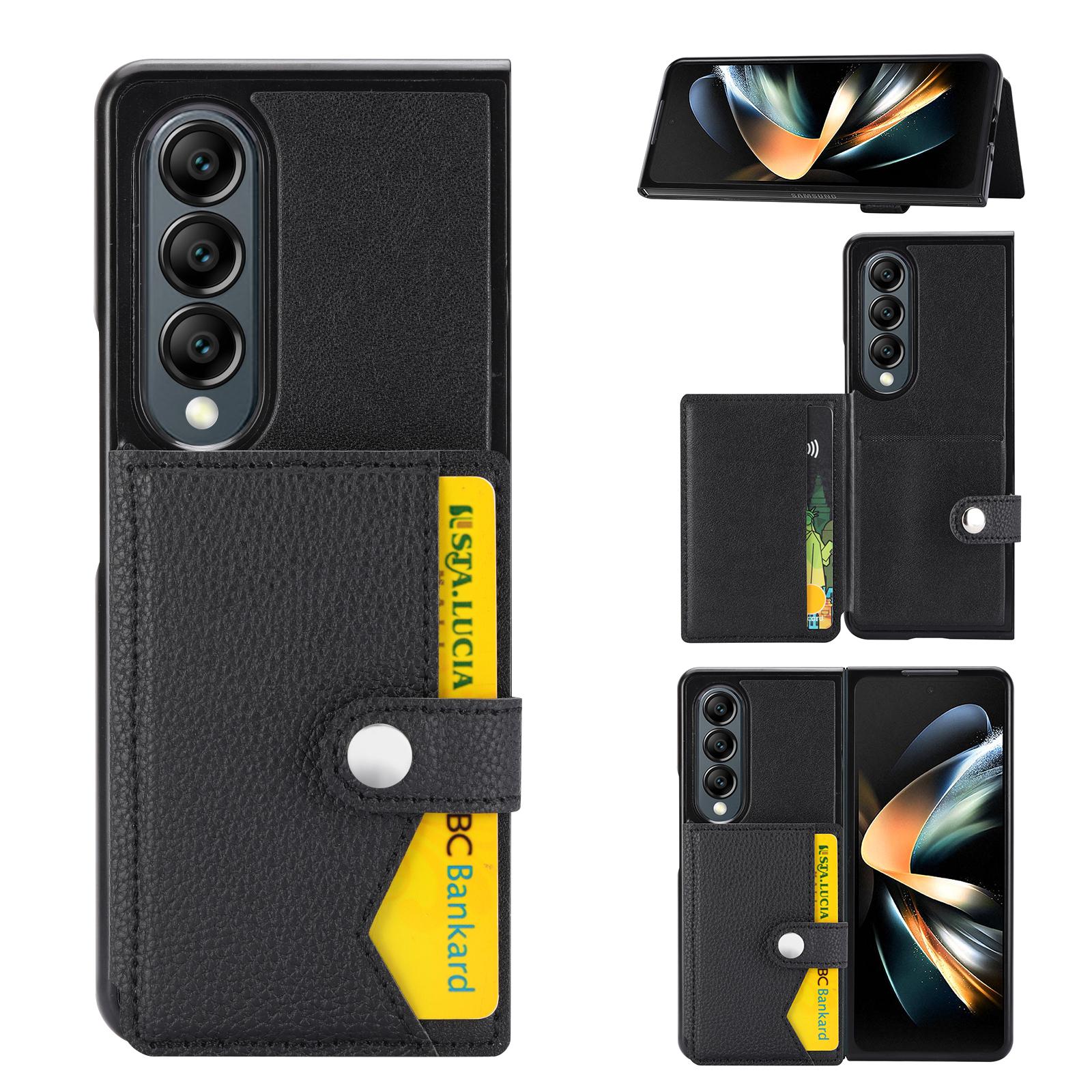 

For Samsung Galaxy Z Fold4 5G Case PU Leather+PC Folding Phone Cover with Card Slot Black