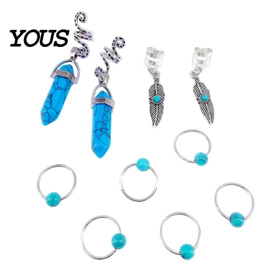 Multi-strand Braid Buckle 10Pcs Hair Buckles, Feather Style Dreadlocks Accessories, Alloy Bohemian Clip Open Design Clips for Thin Thick Multi-Strand
