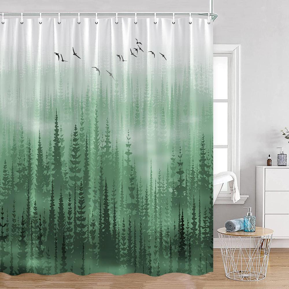Misty Forest Shower Curtain For Bathroom Nature Mountain Trees Fog Woodland Polyester Fabric Bathtub Shower Curtain Home Decor