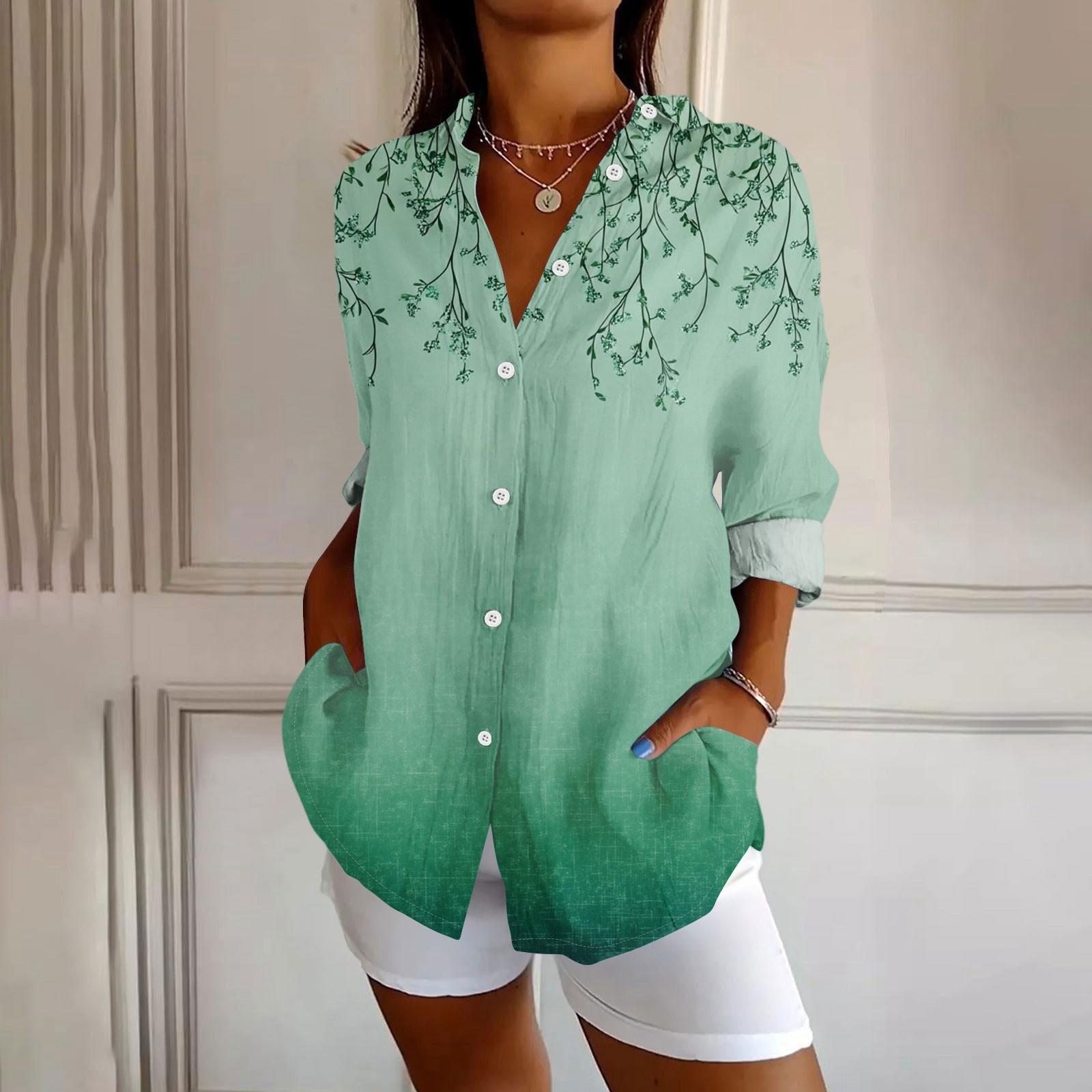 

Womens Button Down Shirt Long Sleeve Shirts For Women Print Graphic Blouse Top XXL