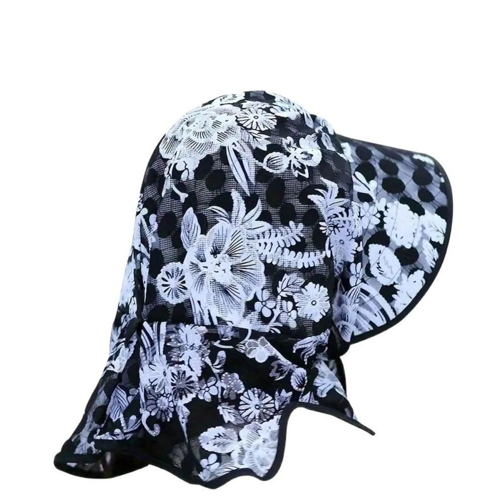 

UV Protection Picking Tea Hat Neck Guard Print Floral Sunscreen Hat Women Sun Hat Climbing