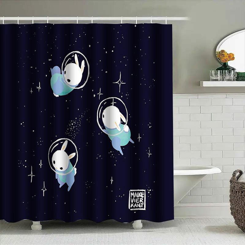Space Cat Galaxy Shower Curtain Cute Kitten Universe Bathroom Decor Starry Night Home Decor Anime Shower Curtain Aesthetic