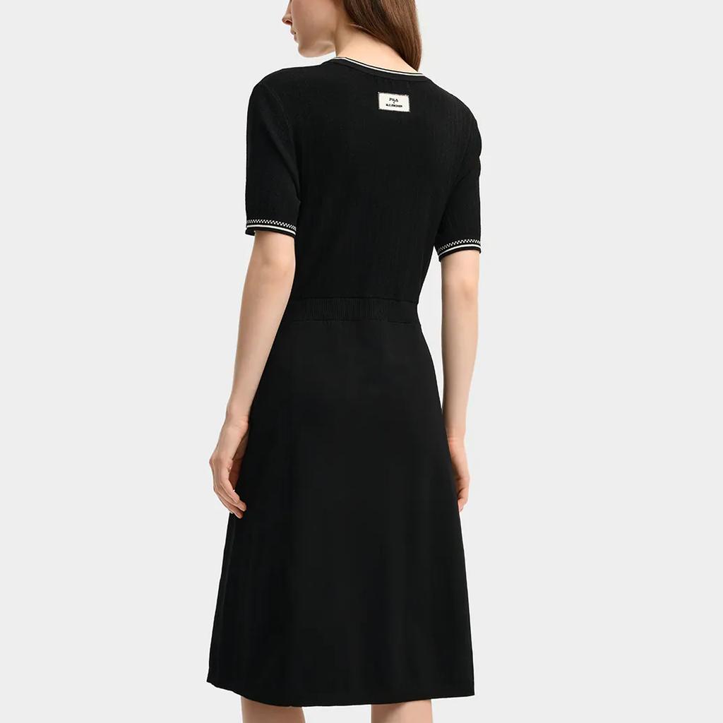Fila X M.C. ESCHER Heritage Series Fashion Casual Woven Short Sleeve Dress Women Dresses Black F11W538311F-BK